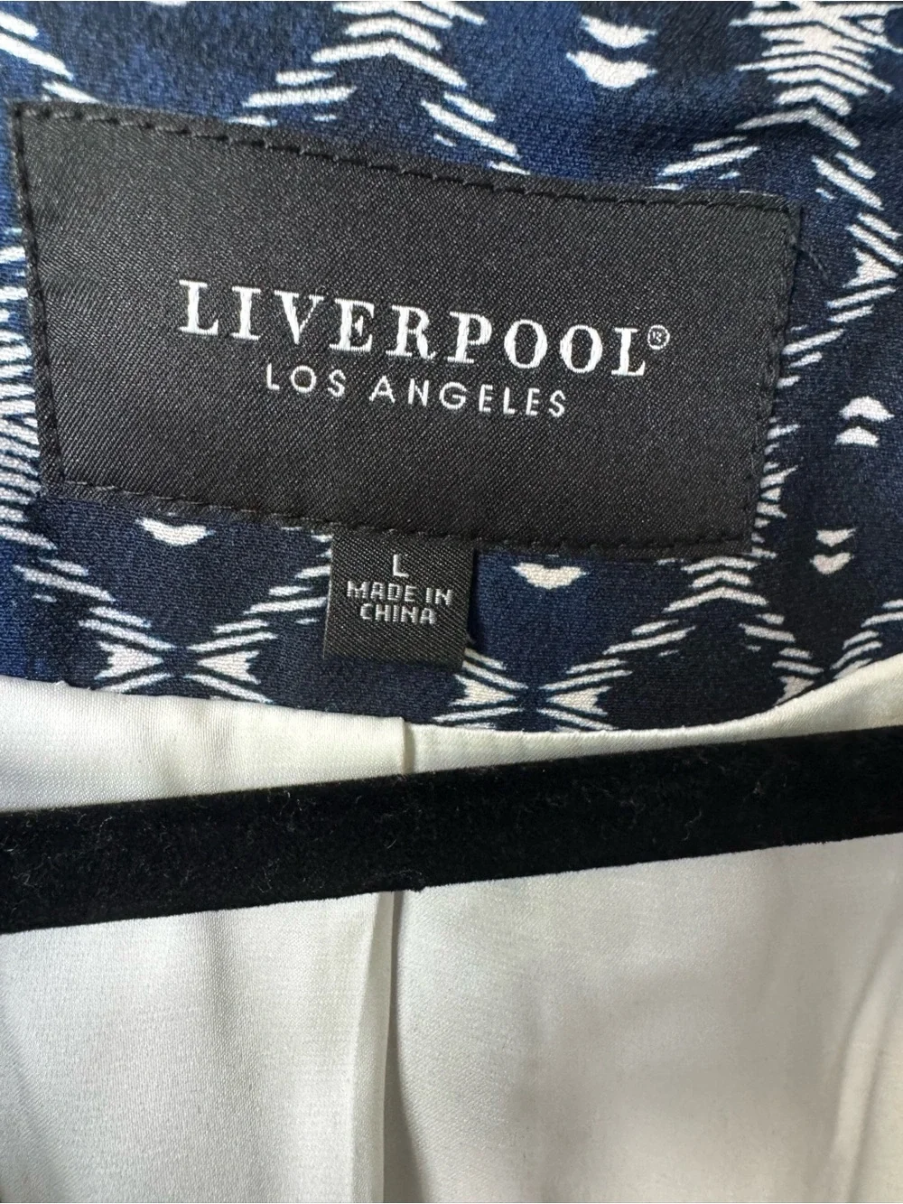 Liverpool Los Angeles Navy Geometric Ikat Print Fitted Blazer Jacket - Size L - Picture 3 of 6